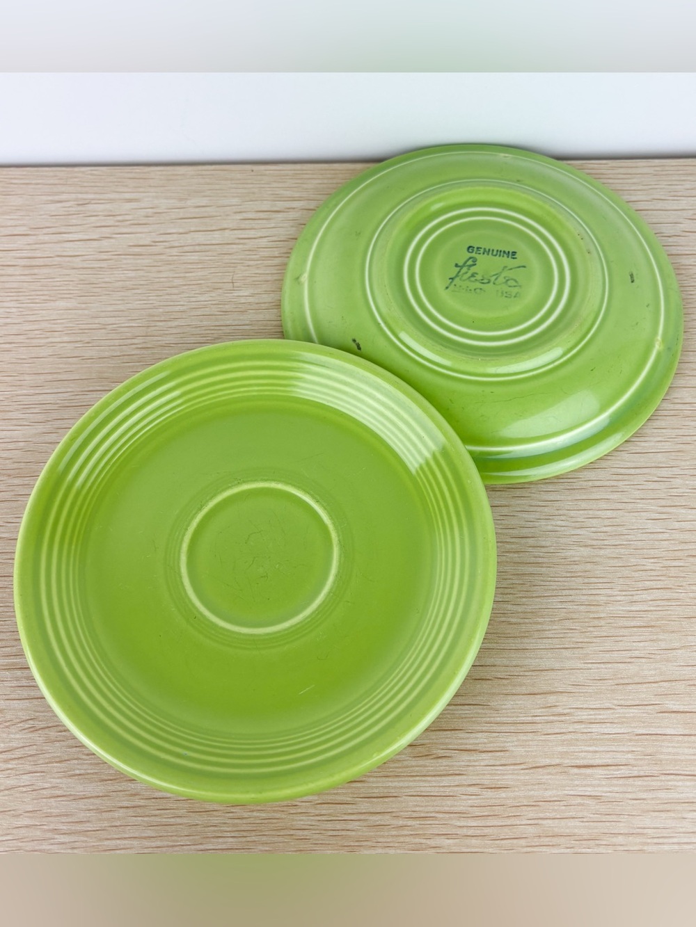 Fiestaware Original Chartreuse Green Retired Vintage Teacup Saucer Plate Set 2